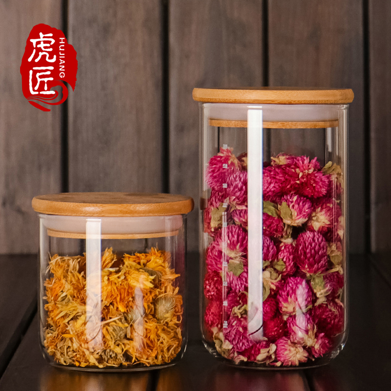 Tiger carpenter glass tea leaf jars size sealed jars flower tea storage tank snacks 5-grain cereal jars kitchen containing-Taobao