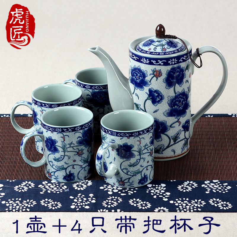 Tiger artisan teapot ceramic teapot god lamp pot green flower porcelain single pot home tea tea pot Jingdezhen Restaurant tea tea tea cup suit-Taobao
