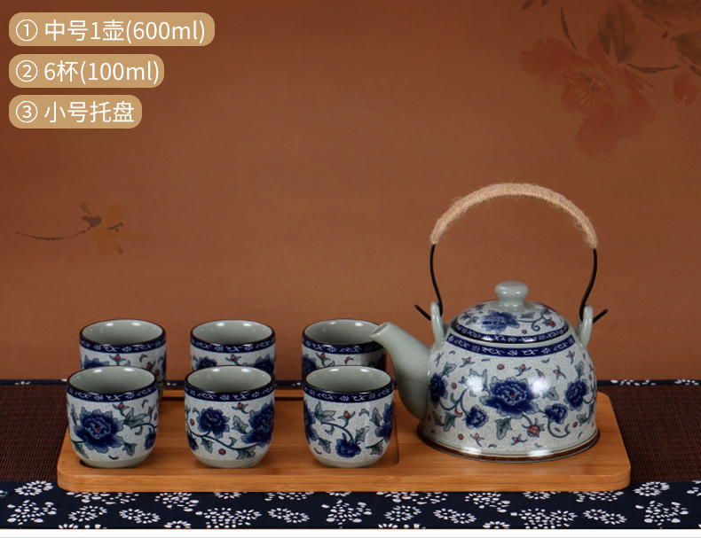 Tiger smith Jingdezhen gốm ấm trà lớn màu xanh và trắng sứ dầm lọc trà gia dụng đặt trà lạnh bộ