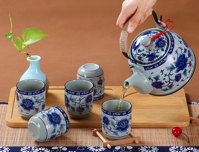 Tiger smith Jingdezhen gốm ấm trà lớn màu xanh và trắng sứ dầm lọc trà gia dụng đặt trà lạnh bộ