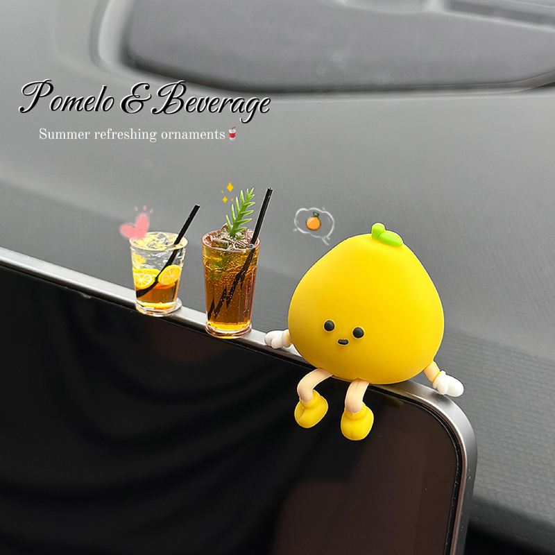 Car Dashboard Ornaments 2026 New Model Car-Mounted Grapefruit Figurine Creative Cute Healing and Fun Interior Decorations