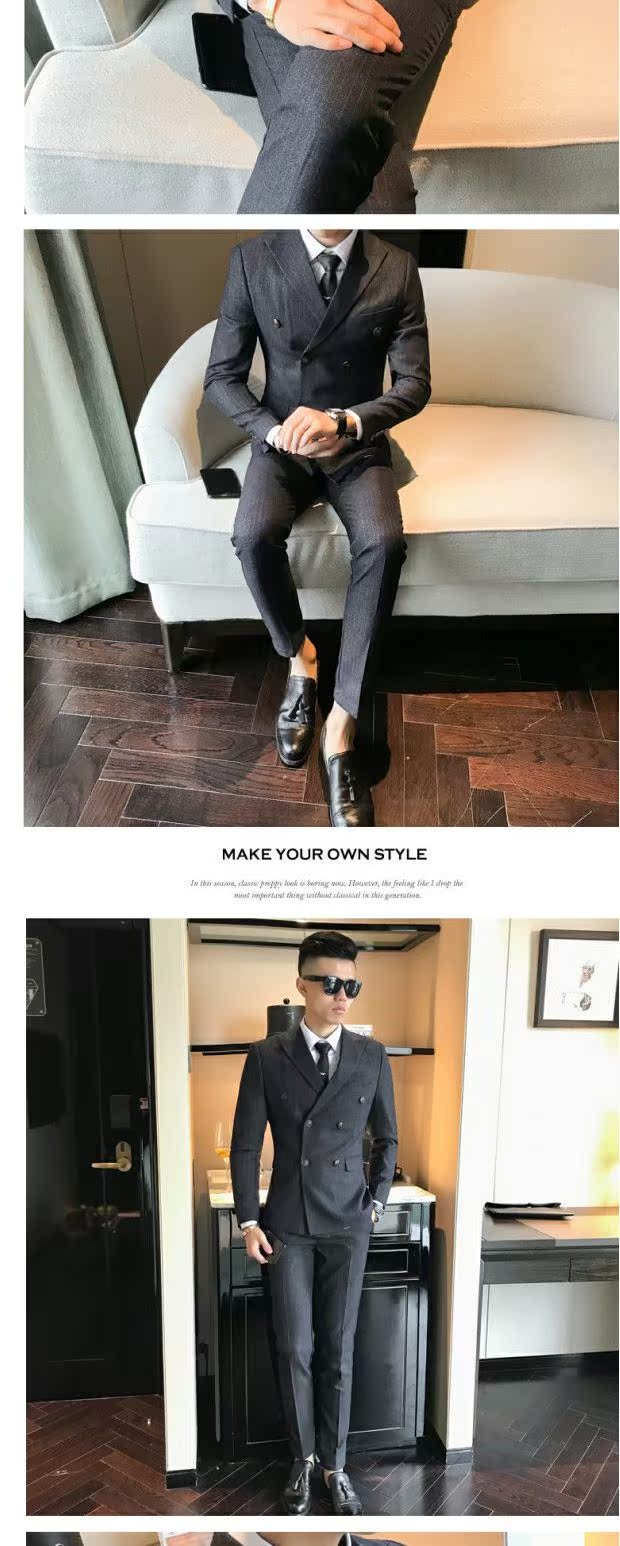 Phiên bản Hàn Quốc của bộ đồ đôi nam sọc mỏng phù hợp với thanh niên phù hợp với kích thước lớn áo vest dạ nam