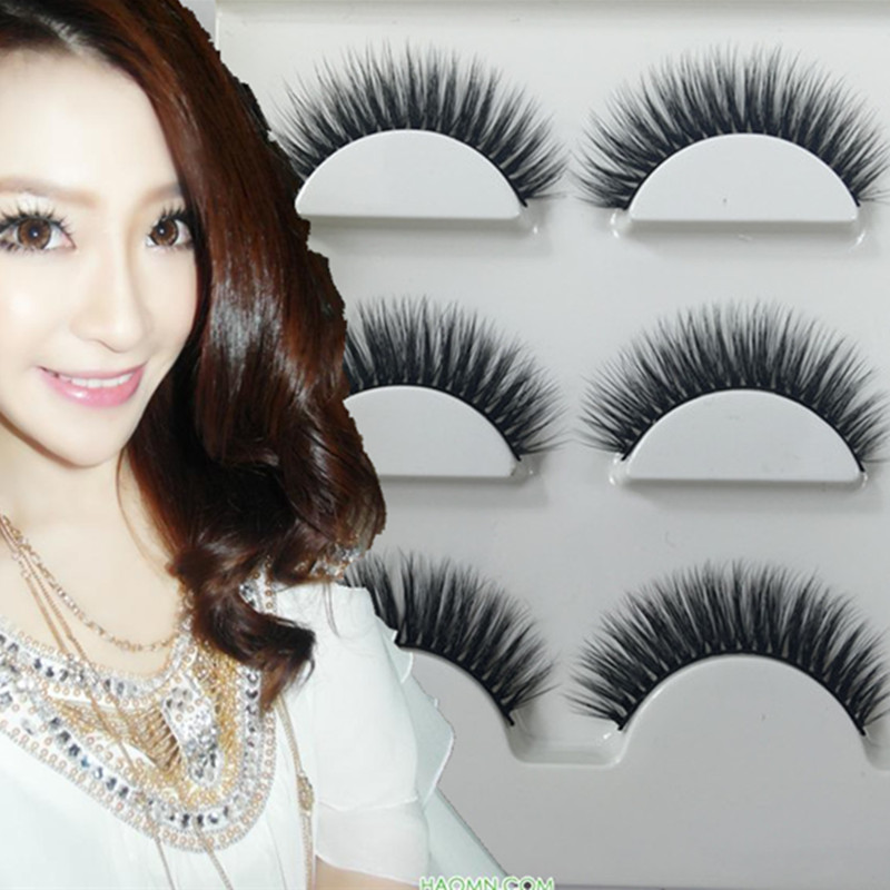 3D pure handmade false eyelash 09 solid multilayer emulation natural naked makeup slim fit two-send glue 3 pair dress