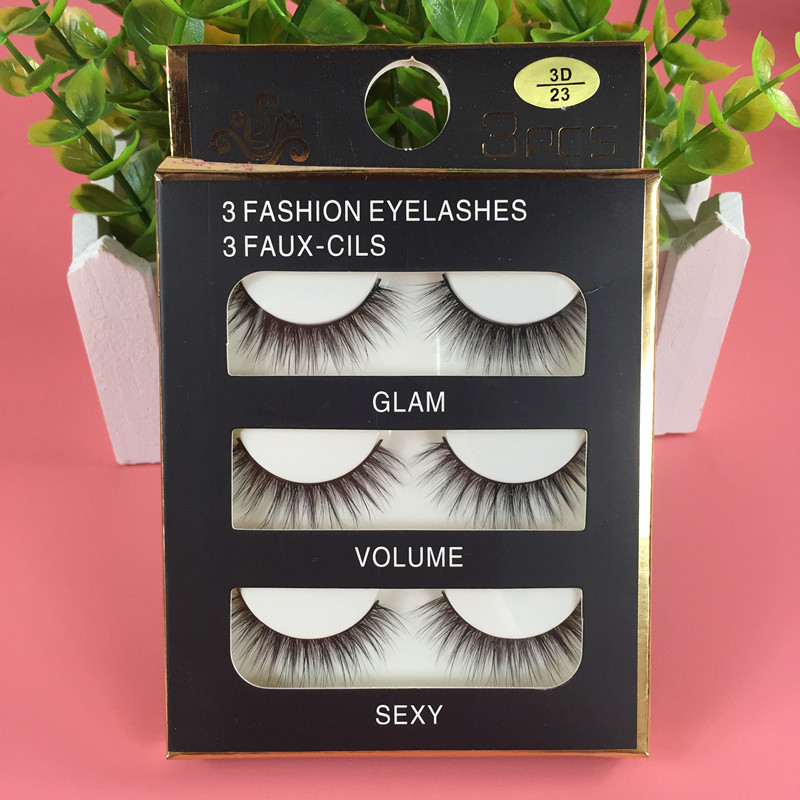3D pure handmade false eyelashes 23 three-dimensional multi-layer simulation natural nude makeup slender 3 pairs of 2 to send glue