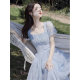 French Romantic Retro Dress Femininity Summer New Gentle High Sense Waist Slim Drape Long Skirt