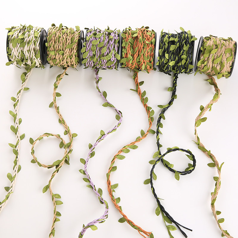 Coloured Hemp Rope Leaf Rope Green Leaf cane Artisanal Diy Wax Rope Decorated Leaves Tangle Vase Woven Material