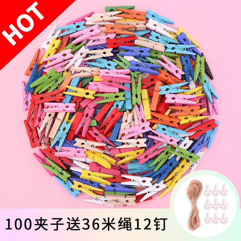 Color decorative small wooden clip Love clip Hemp rope wooden clip Photo wall Wedding photo clip Photo clip