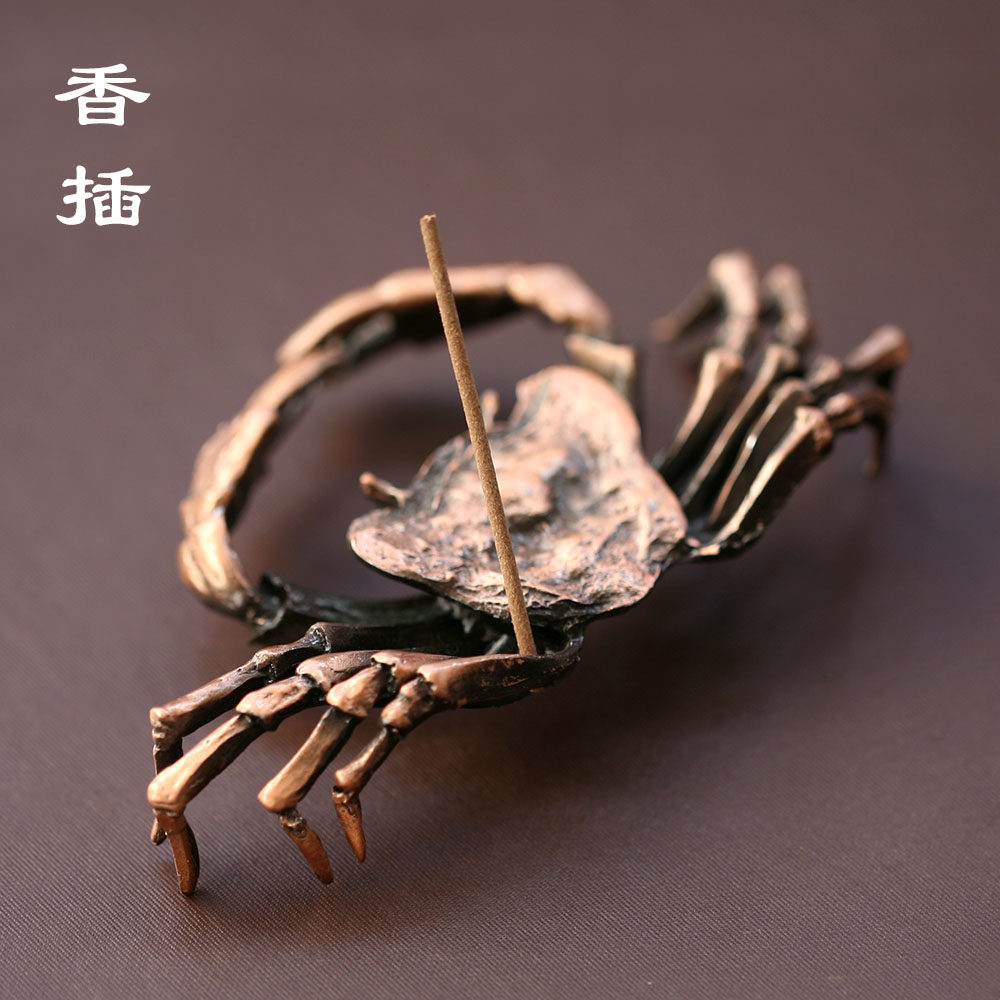 黄铜香插金属铜创意香插螃蟹线香沉香檀香茶宠把玩熏香包邮