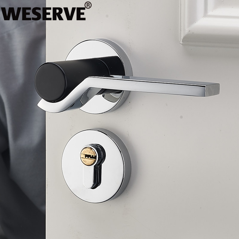 Vishahua Creative Door Lock Indoor Room Door Lock Art Black American Minimalist Design Bedroom Handle Solid Wood Door Lock