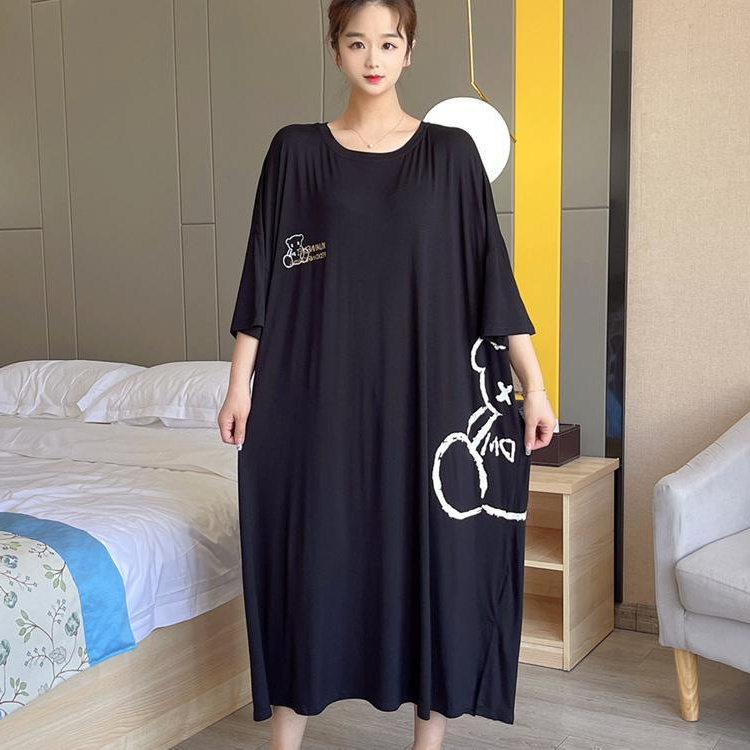 Plus-Size Sister 1.0-150kg Extra-Large Extended-Length Nightgown for Women, Summer Thin Short-Sleeve Sleepwear, Loose Home Wear, Trendy on Instagram