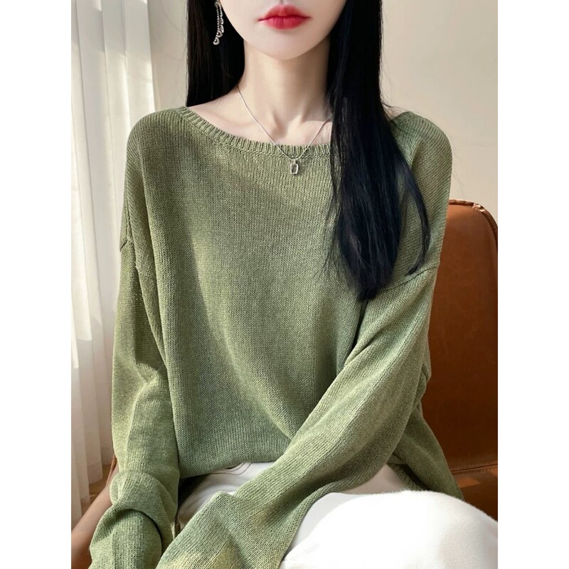 Plus-Size Women's 150kg Oversized Casual Pullover Long-Sleeve Knit Sweater with a High-End Feel, Slimming Effect, and Elegant Solid Color Design
