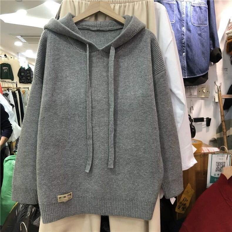 Fat Sister 1.0-150kg Extra Large Size Solid Color Spring and Autumn Casual Style Hooded Women's Pullover Knitted Sweater Ins