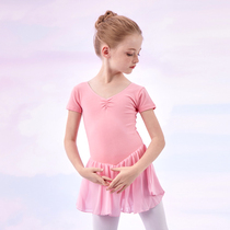 Childrens dance practice uniforms Womens summer short-sleeved ballet dress girls Chinese dance dance skirt gymnastics one-piece clothing