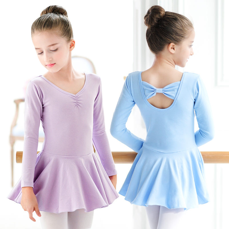 Dance costumes Children's and girls' practice clothes Autumn and winter toddler ballet skirts long sleeves plus velvet dance costumes one-piece suits