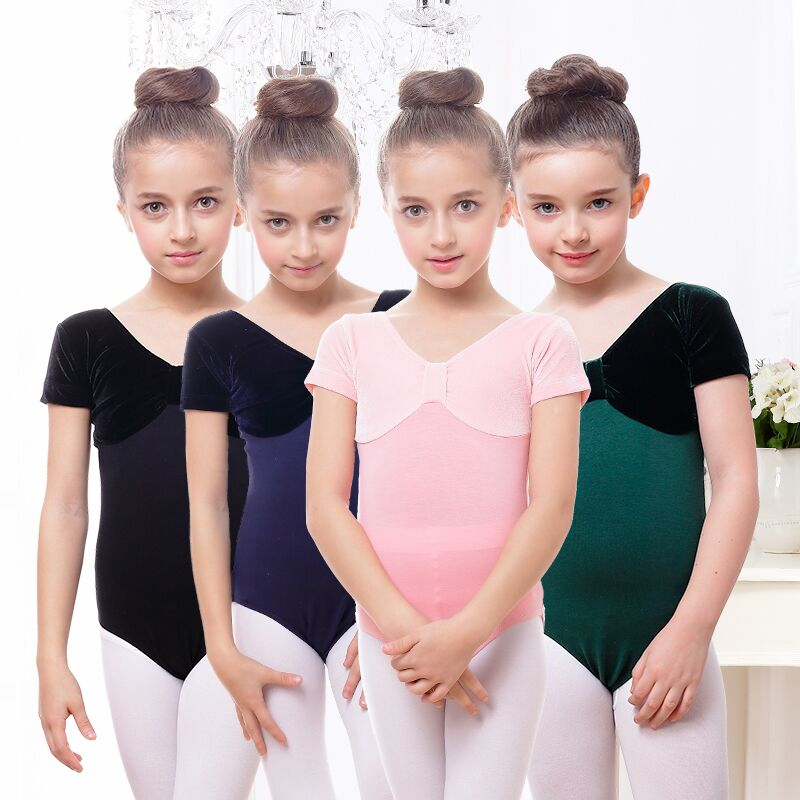 Girls dance costumes Summer short sleeves Ballet children dance rehearsics Velvety Gymnastics Liveless Body Suit