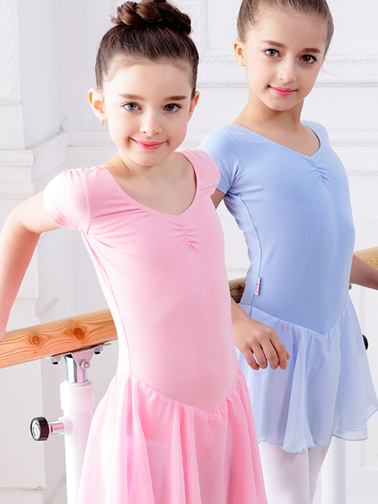 Dance dress Children's female summer dance dress Short sleeve tutu Body examination exam girls Chinese dance dress practice suit