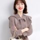 Autumn 2021 new item women's fashion long-sleeved plus velvet shirt, ladies chiffon top, foreign style bottoming shirt autumn and winter