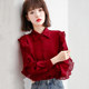 Spring and autumn clothes 2023 new temperament fashion long-sleeved red chiffon shirt ladies tops high-end foreign style shirts