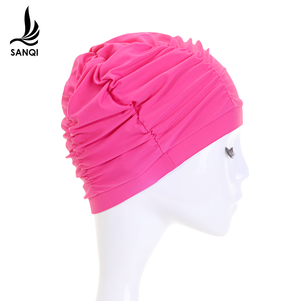 Women's swimming cap Female student loose adult cloth Blue Korean fashion long hair large pink solid color swimming cap fabric