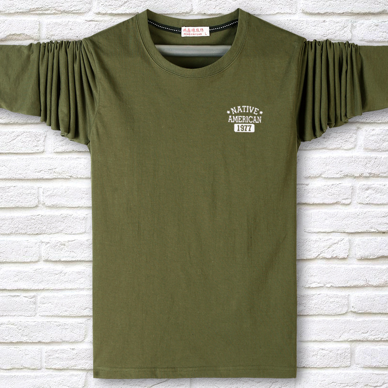 Cộng với phân bón XL áo thun dài tay nam trung niên cotton tròn cổ châu Âu mã thường quần áo chất béo áo thun nam có cổ