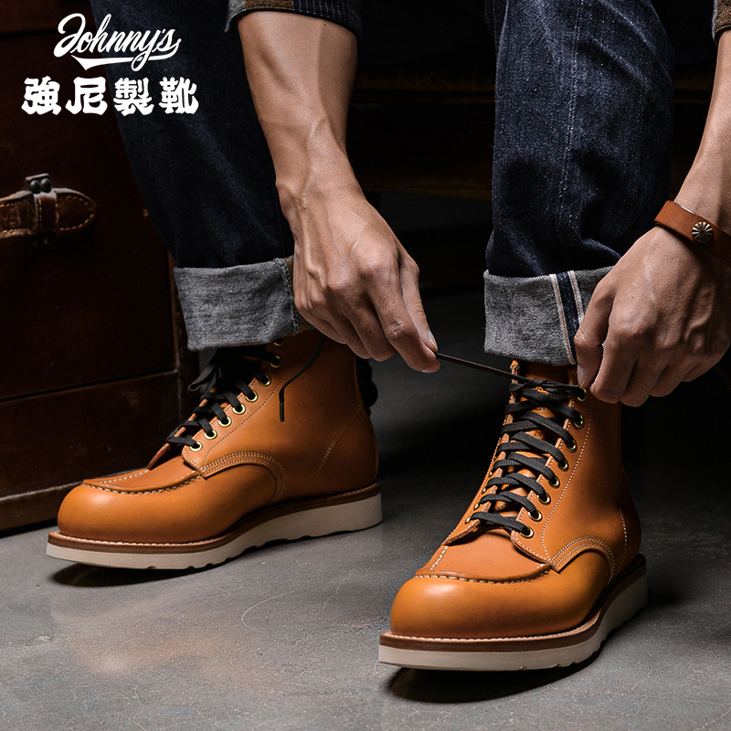 Johnny's Boots Moctoe Moccasin Retro Work Boots 875 Goodyear Men's Boots Cowhide Shoes High-Top Martin Boots