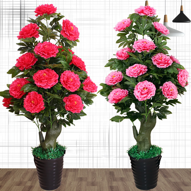Emulated flower landing plastic flower large decorative flower pot planting bonsai living-room furnishing indoor fake flower fake tree peony flowers