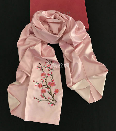 Suzhou Embroidery Plum Blossom Silk Scarf Long Silk Scarf for Women Chinese Characteristic Handicraft Gift