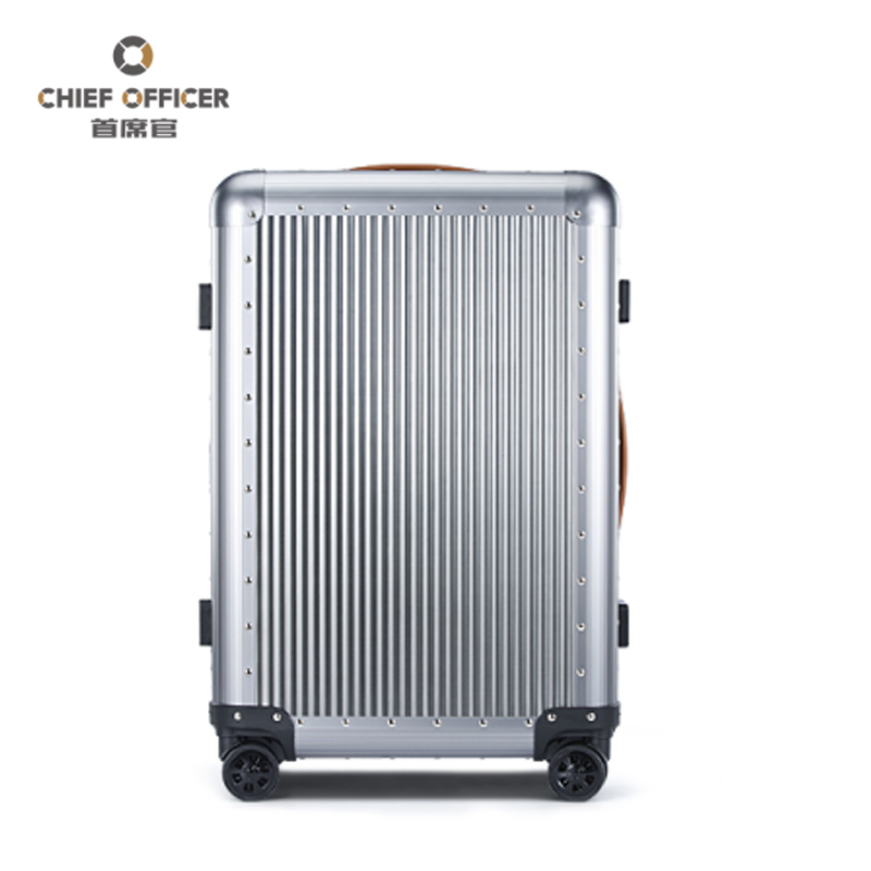 Chief officer all-aluminum-magnesium alloy retro rivet suitcase for men and women 20 inches 24 inches 26 deepening trolley suitcase