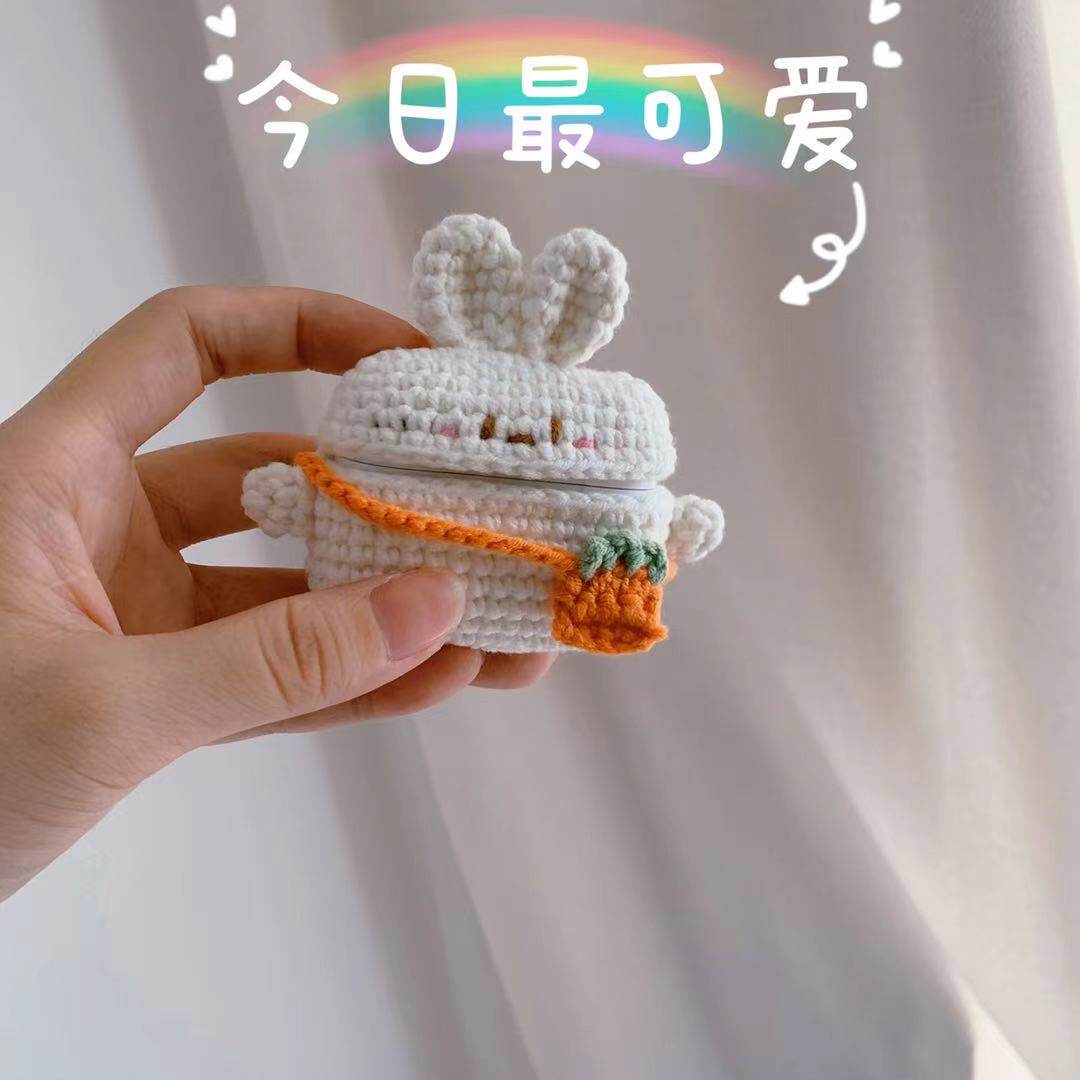 diy编织材料包 tao桃手工钩针编织可爱小兔子airpods耳机包保护套毛线diy材料包