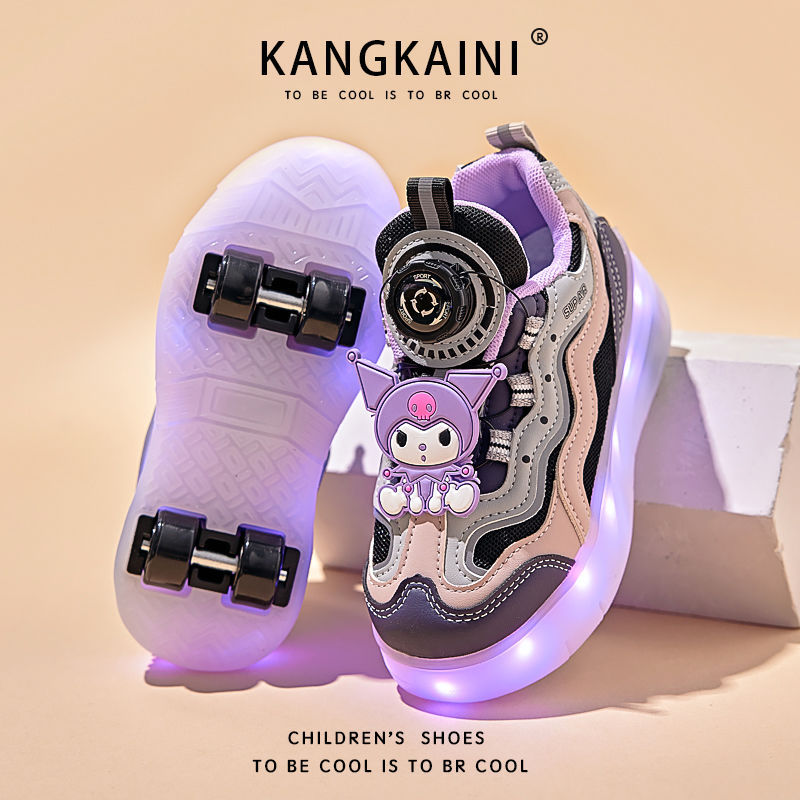 Abc Parent-Child Kuromi Roller Shoes for Girls, Four-Wheel 2026 Summer Children's Light-Up Sports Roller Shoes for Girls Skating