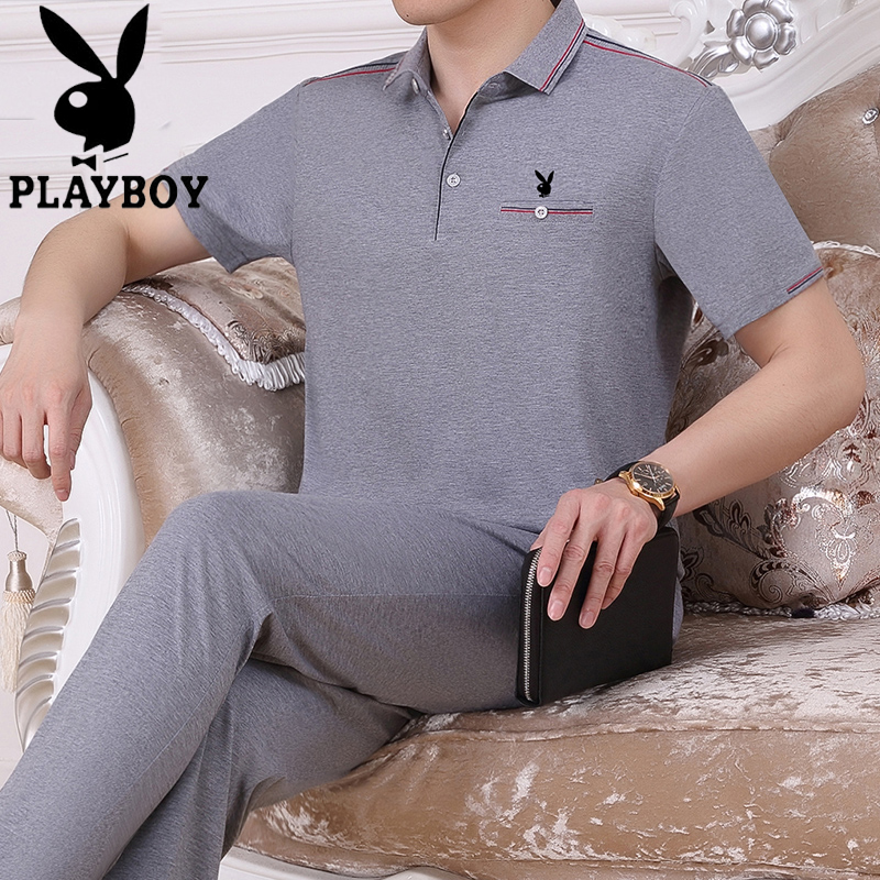 Playboy sports suit men's summer middle-aged casual sportswear middle-aged men's dad summer suit