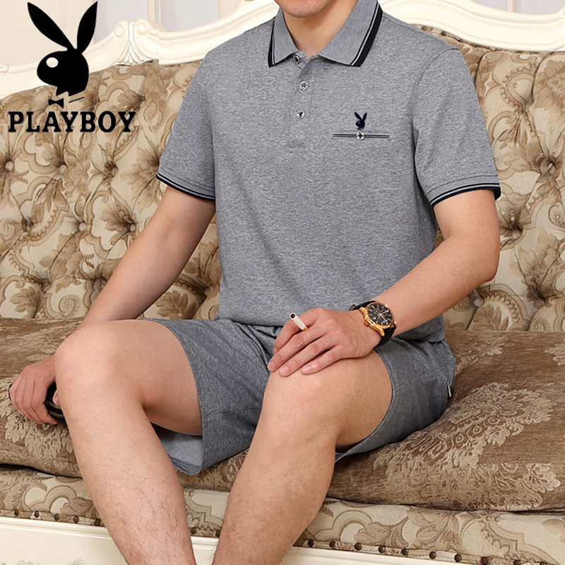 Playboy summer short-sleeved sports suit men's two-piece middle-aged and elderly casual 2022 dad summer suit