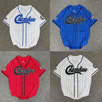 Trendy brand sports mesh embroidered letters European and American striped baseball uniform short-sleeved cardigan hiphop T-shirt hip-hop outerwear