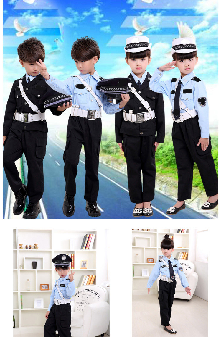 Đồng phục trẻ em nhỏ trang phục cảnh sát giao thông nhỏ trang phục sân khấu mẫu giáo nhiếp ảnh nhỏ đồng phục cảnh sát nam và nữ quần áo biểu diễn quần áo đồ cho bé trai