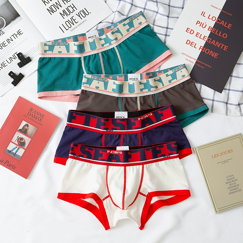 3 chiếc quần lót nam, quần đùi sexy cạp trễ, cotton tinh khiết, quần đùi nam cá tính, màu đơn giản thuần xu hướng giới trẻ - Giống cái
