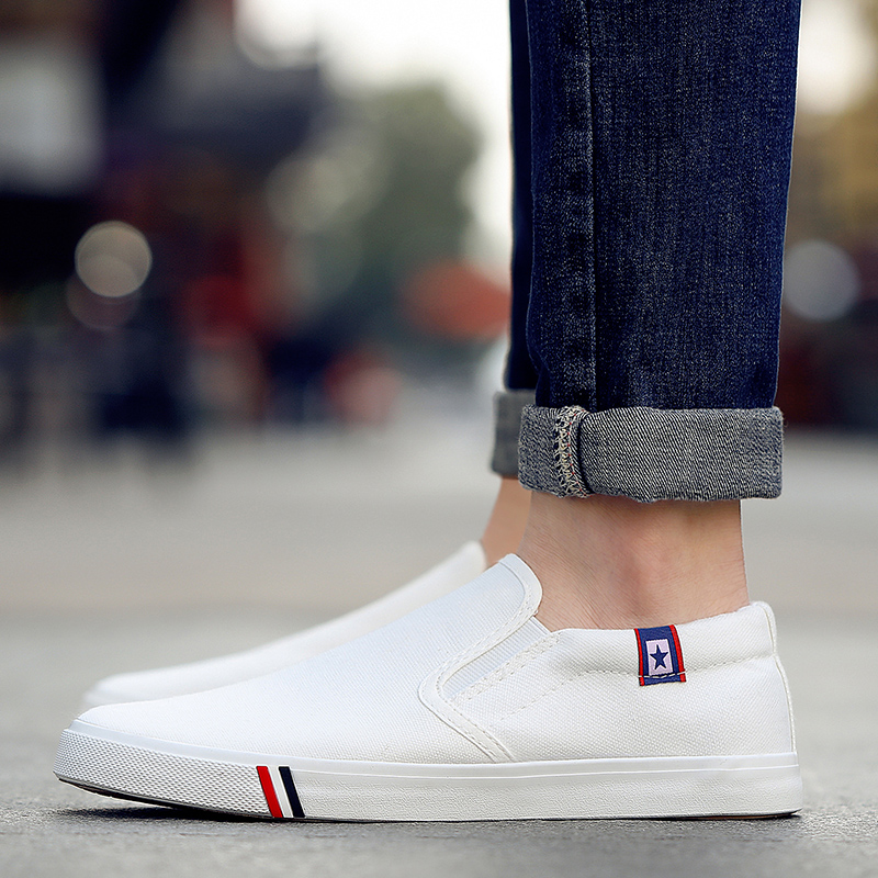 Summer all-match new white cloth shoes boys breathable soft-soled canvas shoes lazy student shoes men's pedal white shoes