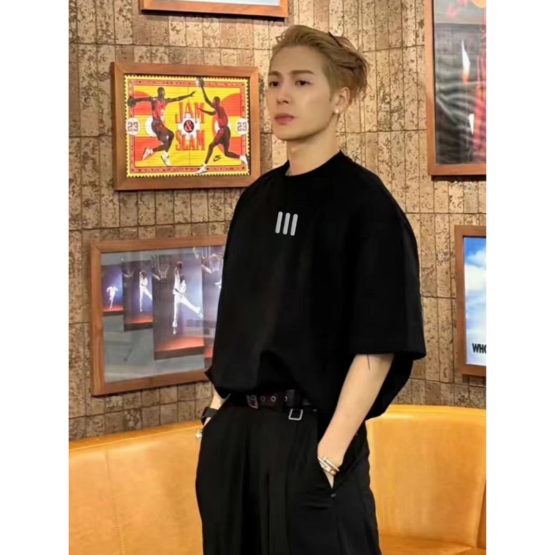 Jackson Wang Celebrity Style Heavyweight Cotton Short-Sleeve T-Shirt for Men, Trendy American Casual Versatile Crew Neck Pure Cotton Top Jackson Wang Celebrity Style Heavyweight Cotton Short-Sleeve T-Shirt for Men, Trendy American Casual Versatile Crew Neck Pure Cotton Top
