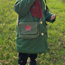 66 Princess nostalgic green schoolbag canvas five-star bag crossbody liberation bag Lei Feng bag shoulder childrens personality Leisure