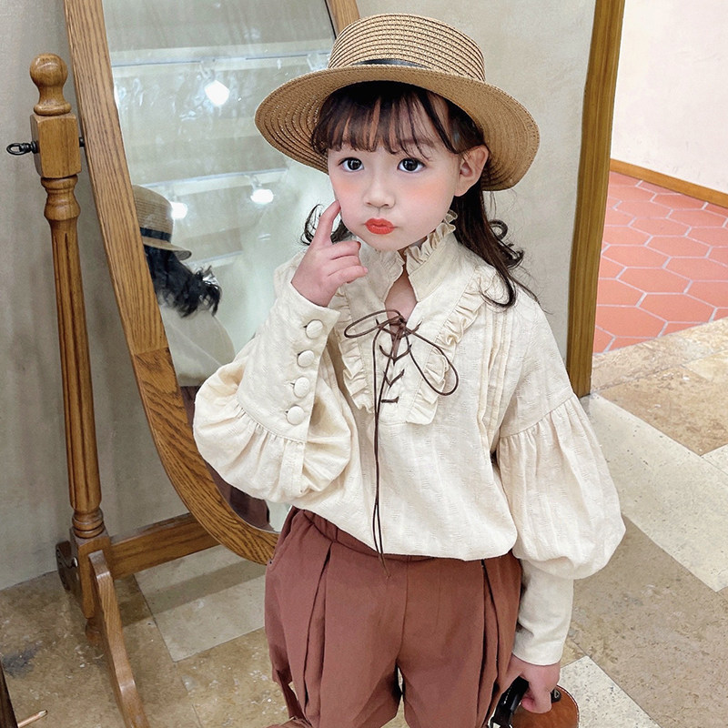 66 princess girls retro shirt autumn new children's baby stand-up collar shirt little girl long-sleeved top spring and autumn