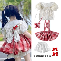 Красный комплект, рубашка с бантиком, юбка