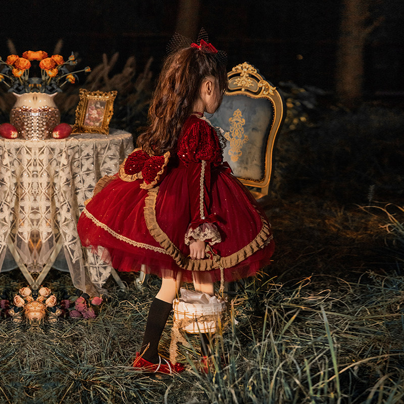 66 Princess Dress Girls Dress Velvet Lolita Skirt 2024 New Style Fashionable Girls Dress Dress Trendy Autumn and Winter