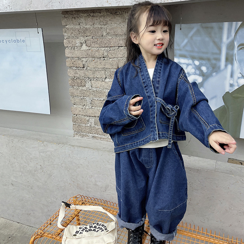 66 princess denim suit girls Korean version of children's spring clothes baby school Western style girls two-piece children's clothing trend clothes