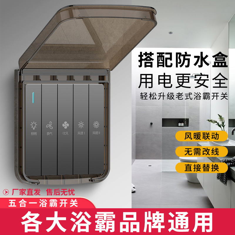 International Electrician Bath Bully Switch Five All-in-one Universal Home 86 Type Toilet Bathroom Wind Warm Five Open Golden White-Taobao