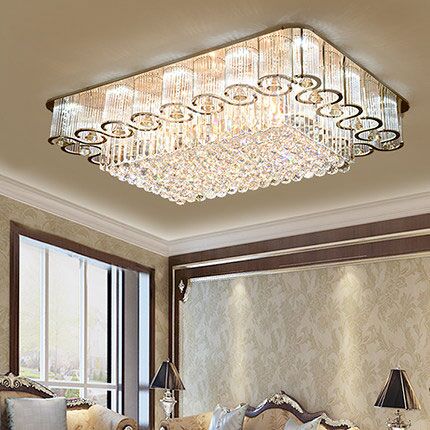 LED ceiling light luxury crystal headlight rectangular living room light modern simple atmosphere dining room bedroom lamps