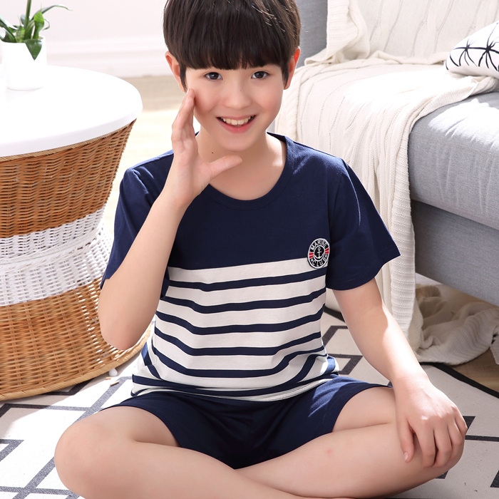 Mens giữa và trẻ em cũ thiết lập 12-15 mùa hè ngắn tay bông bộ con trai Pyjama 13-15 tuổi junior học sinh trung học bông.