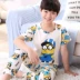 Bộ đồ ngủ bé trai mùa xuân và mùa hè quần tay ngắn trong mùa hè Cậu bé lớn phục vụ tại nhà cotton học sinh trung học cơ sở có thể mặc bộ đồ mặc nhà phong cách Hàn Quốc Bên ngoài ăn mặc
