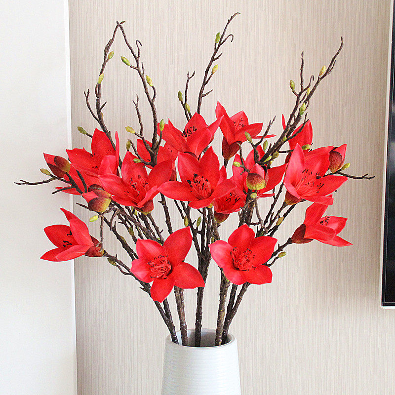 High simulation feel red kapok home table floor flower art PU moisturizing material hero flower magnolia flower European style
