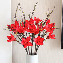 High-simulation hand feeling red kapok home table placement floor-to-ceiling floral art PU moisturizing material hero flower magnolia flower European style