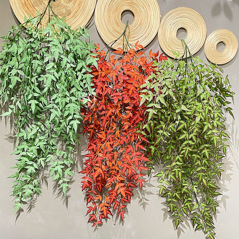 Simulation of Nantianzhu leaf wall hanging indoor wall green plant wall decoration plant wall fake flower large hanging basket wall