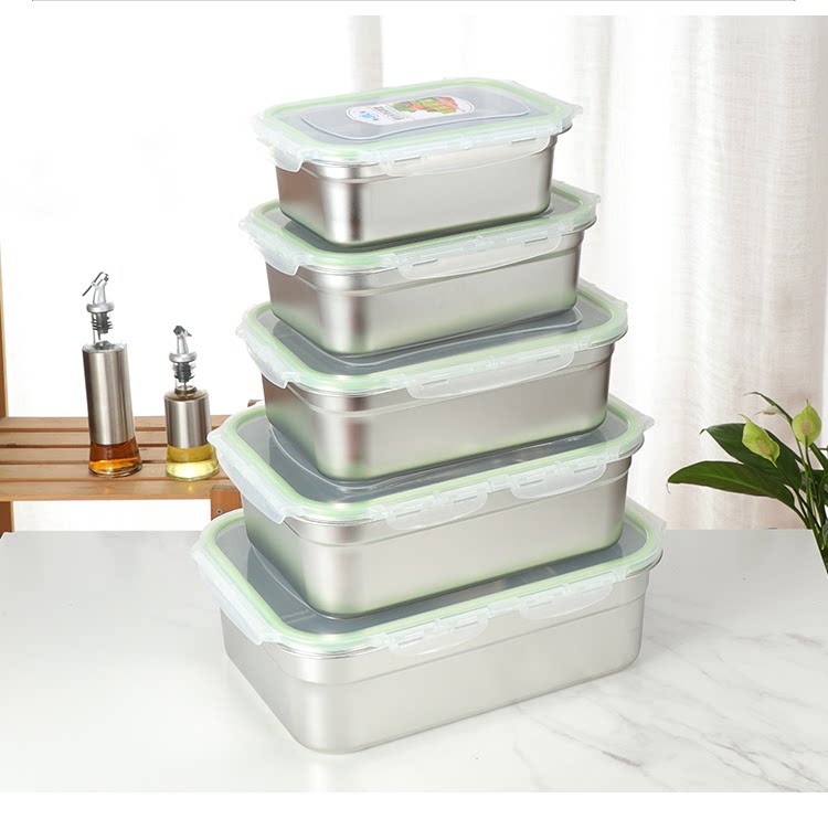 Stainless steel box 304 lunch box rectangular crisper with lid lunch box food frozen products refrigerated sealed leak-proof box